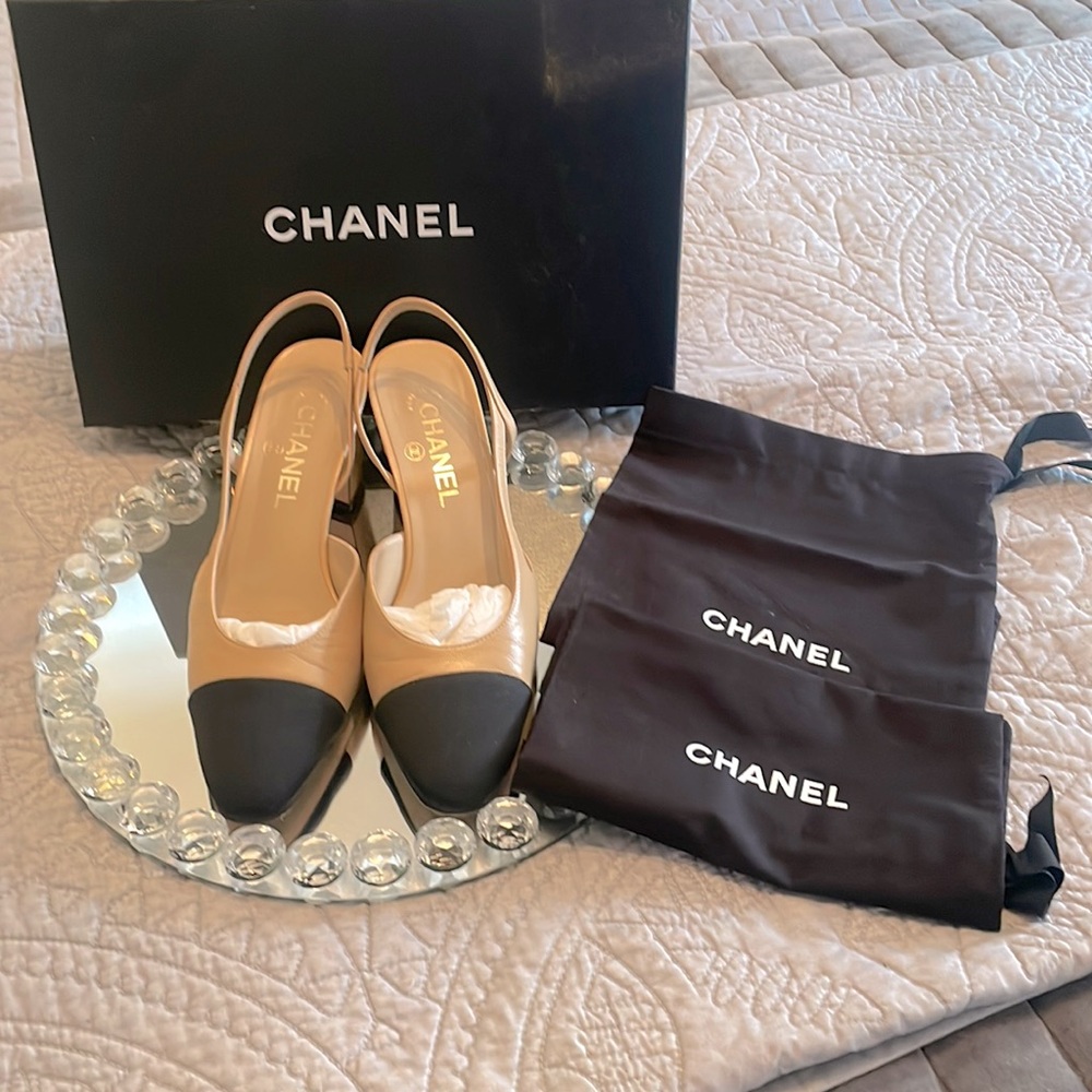 Chanel Rev Goatskin/ Grosgrain slingback shoes